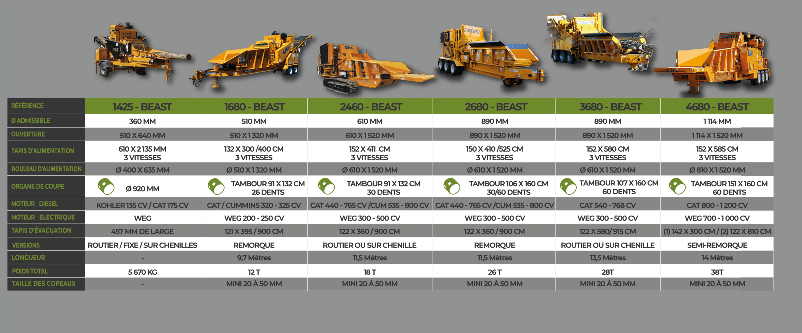 Comparatif technique gamme beast